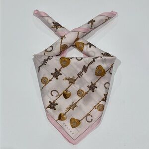 Celine Vintage Handkerchief Mini Scarf Art Logo Pink Cotton Pocket Square 19.5”